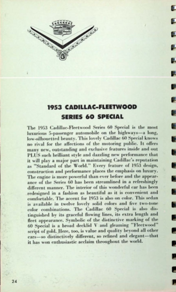1953 Cadillac Salesmans Data Book Page 74